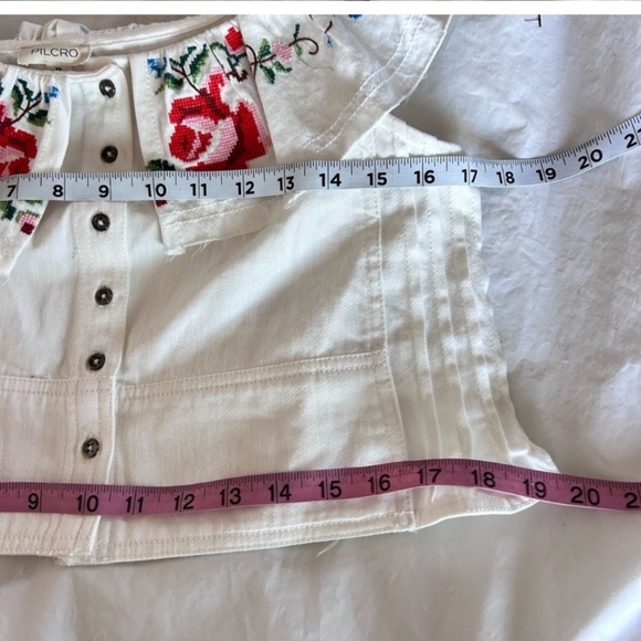 PILCRO FOR ANTHRO FLORAL NEEDLEPOINT EMBROIDERY BUTTON RUFFLE COLLAR COTTON CROP - Picture 10 of 13